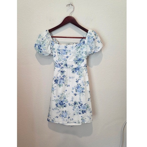 Altar'd State Floral Puff Sleeve Square Neck Cutout Back Mini Dress - Picture 10 of 12